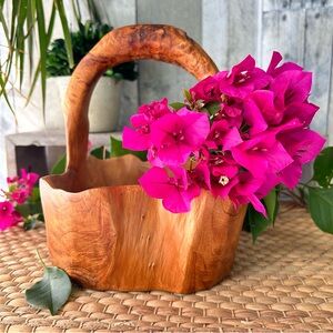 🌴Durable Handcrafted Burlwood Basket with Handle |